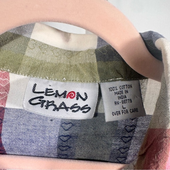 Vintage Lemon Grass Cotton Plaid Button Up Shirt with Heart Detail - Picture 5 of 6